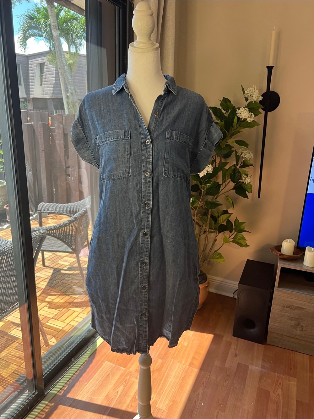 Velvet Heart Denim Blue Button-Front Mini Shirt Dress
